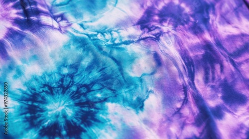 Wallpaper Mural A close-up of a tie-dye shirt in purple and teal, showing intricate patterns and blending of colors Torontodigital.ca