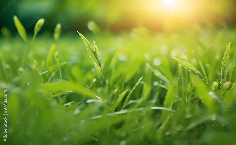 Green grass in summer forest at sunset. Macro image, shallow depth of field. Abstract summer nature background. Green grass in summer forest at sunset. Macro image, shallow depth of field. Abstract summer nature background.