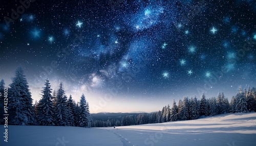 Winter stars over a snowy landscape