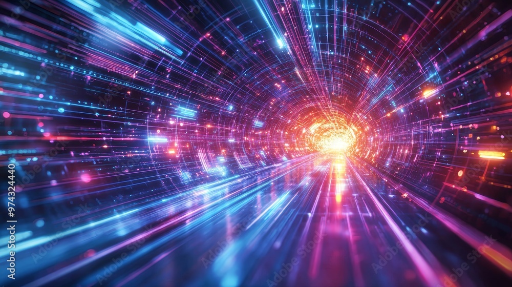 Neon Digital Convergence: Abstract Cyber Tunnel of Innovation. Neon Digital Convergence: Abstract Cyber Tunnel of Innovation.
