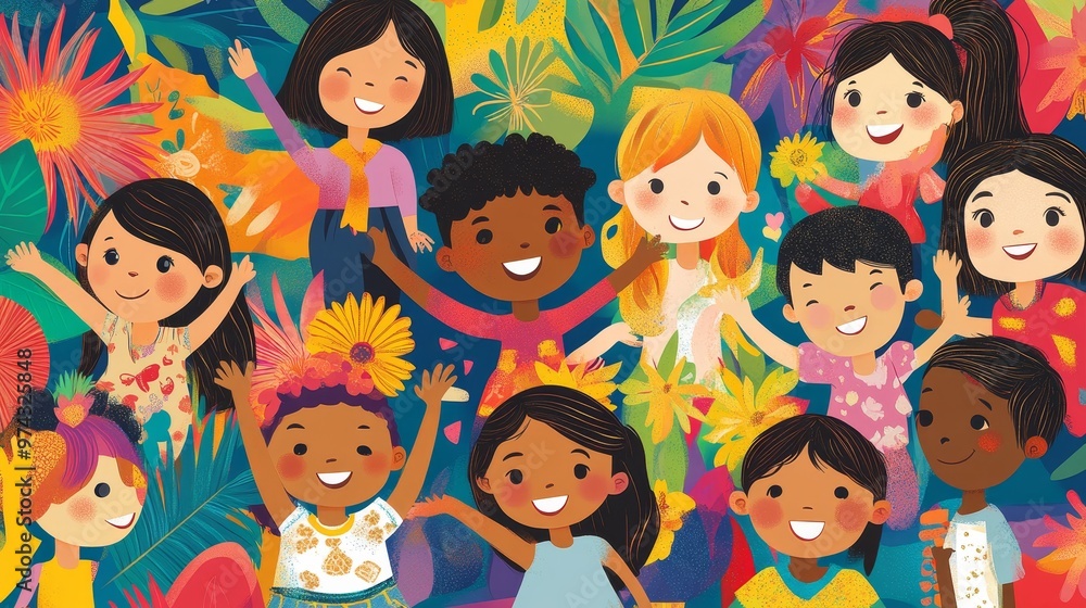 Joyful Kids Embracing Cultural Diversity - Playful and Vibrant Vector Art of Children Celebrating Differences Joyful Kids Embracing Cultural Diversity - Playful and Vibrant Vector Art of Children Celebrating Differences