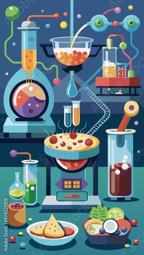 A colorful illustration of a lab with various scientific instruments