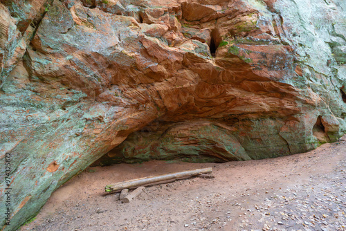 The Licu–Langu cliffs are a sandstone cliff approximately 1 kilometer long and 30 meters high. It is located on the bank of the Gauja river.

Around 20 springs can be seen at the foot of the cliff, wh photo