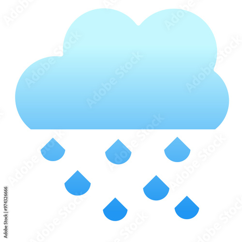 rainy blue cloud icon vector simple design illustration, weather symbol 