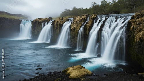 A serene and majestic waterfall in Iceland, photographed in its natural glory, generative ai