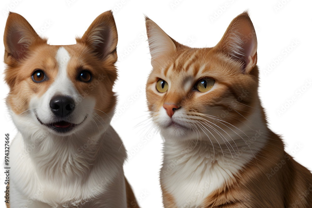 Portrait of a Happy Dog and Cat Looking at the Camera Together Isolated on Transparent Background, Showcasing the Friendship and Incredible Bond Between Pets. Portrait of a Happy Dog and Cat Looking at the Camera Together Isolated on Transparent Background, Showcasing the Friendship and Incredible Bond Between Pets.
