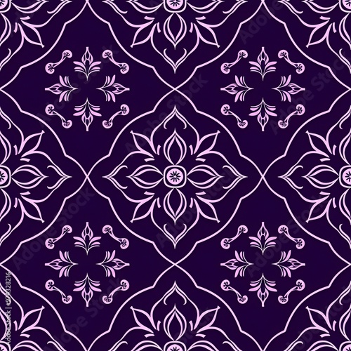 Intricate floral pattern in shades of purple.