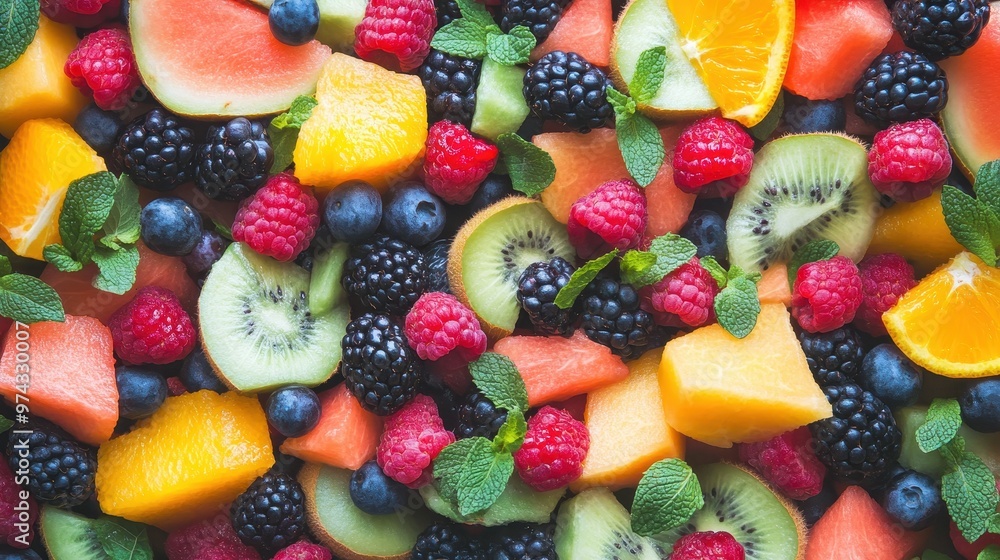 Vibrant Assortment of Fresh Seasonal Fruits and Berries Vibrant Assortment of Fresh Seasonal Fruits and Berries