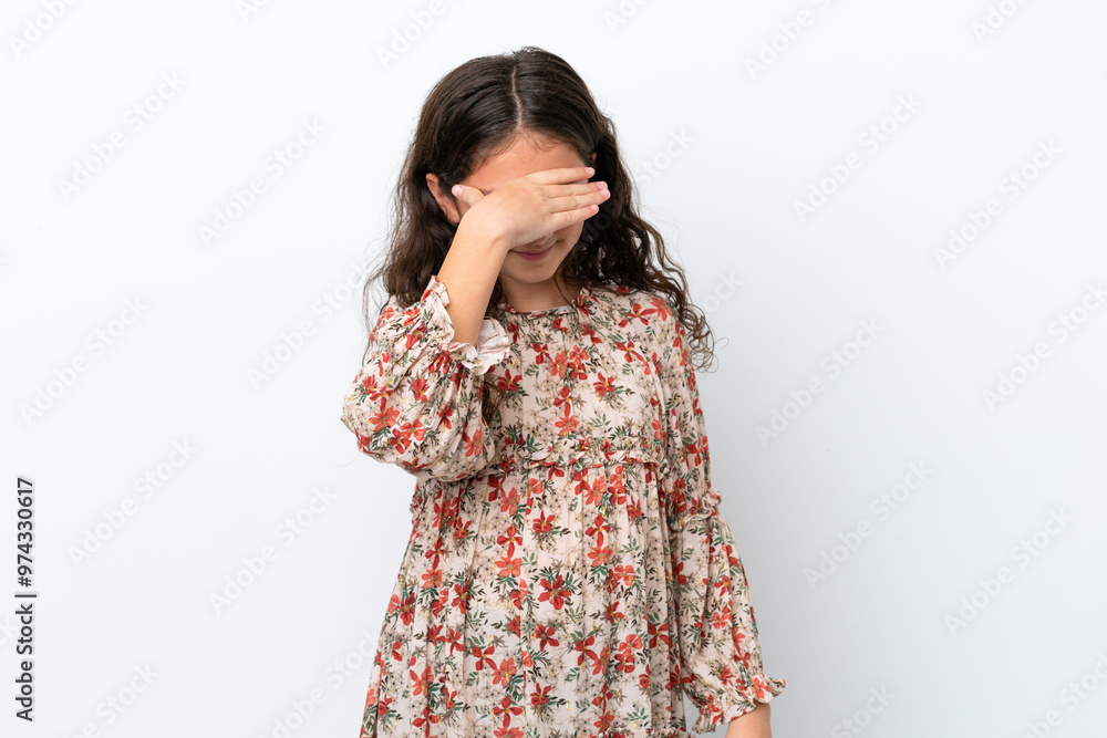 Little caucasian girl isolated on white background with headache Little caucasian girl isolated on white background with headache