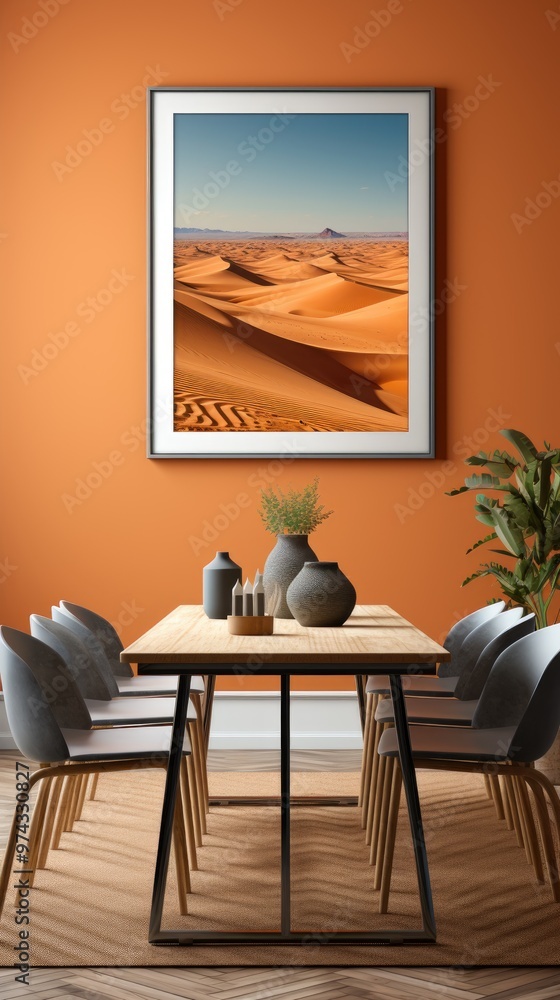 Fototapeta premium one large framed photograph on a wall, large space 