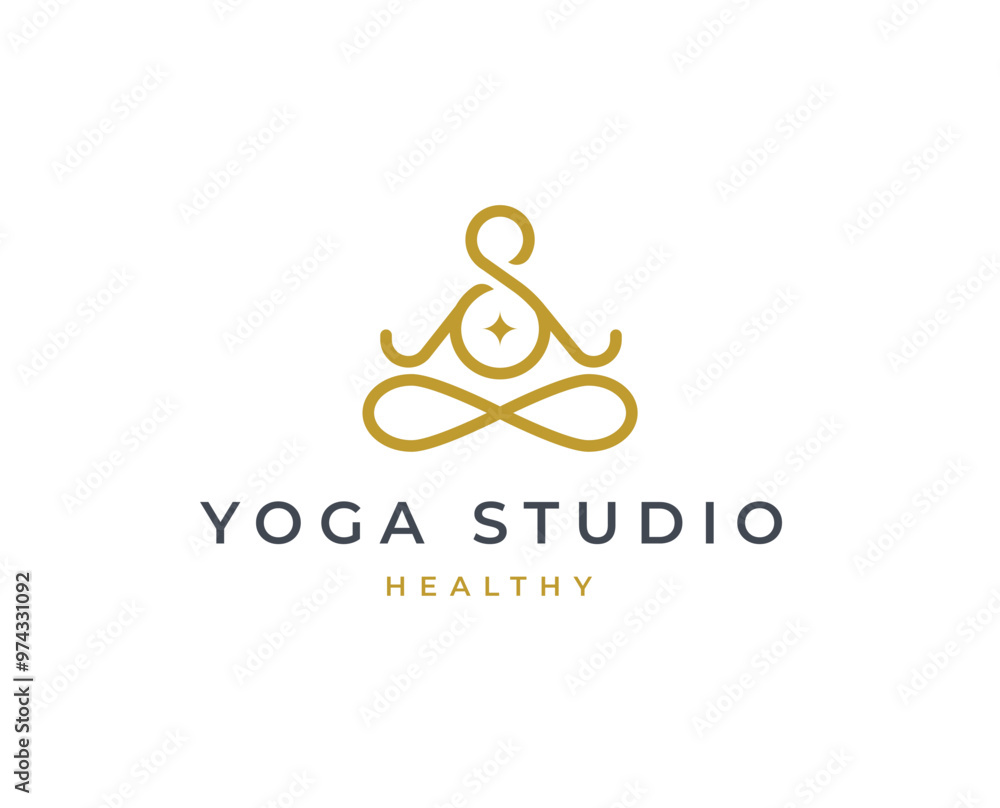 Yoga studio wellness logo with clean and elegant lines style design vector illustration Yoga studio wellness logo with clean and elegant lines style design vector illustration