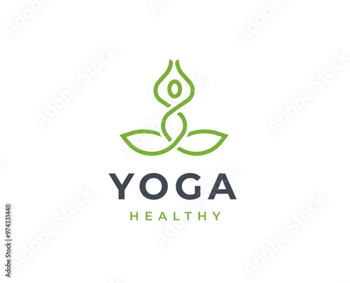 Yoga studio wellness logo with clean and elegant lines style design vector illustration photo