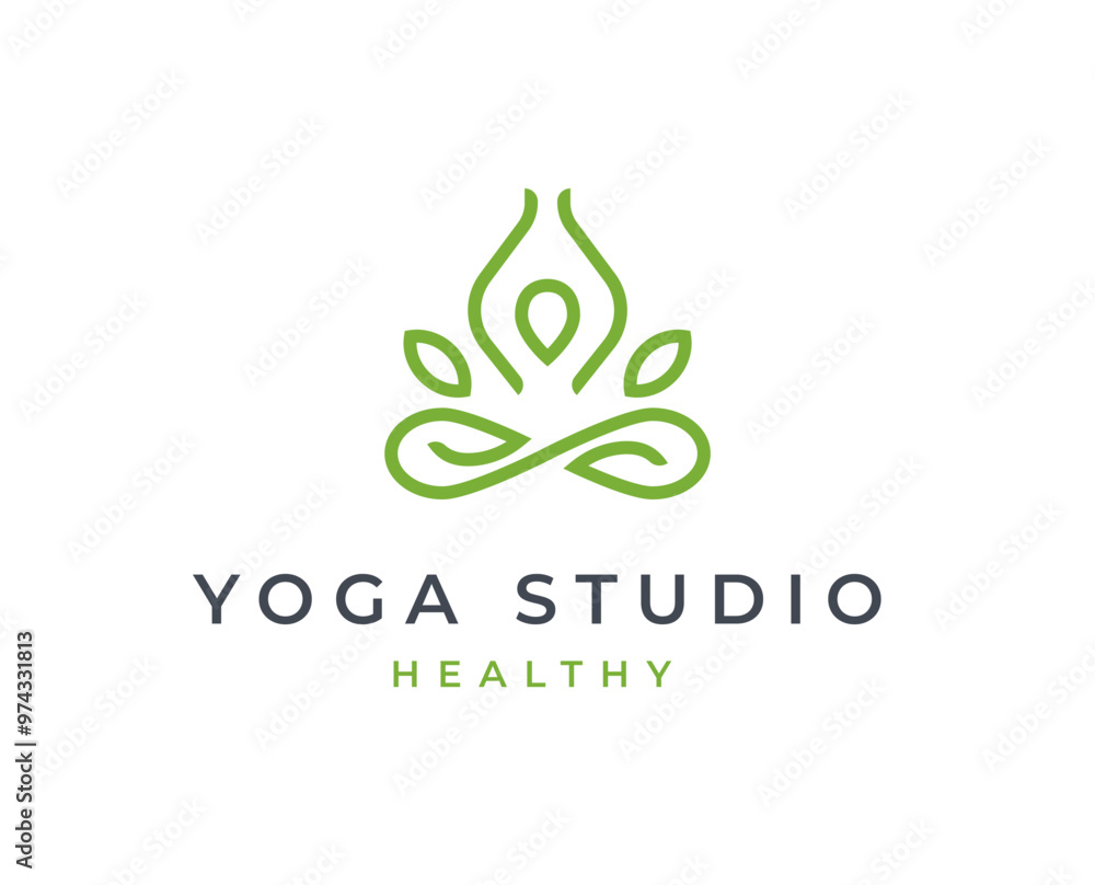 Obraz premium Meditation wellness yoga logo with clean and elegant lines style design