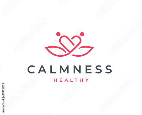 Yoga studio wellness logo with clean and elegant lines style design vector illustration