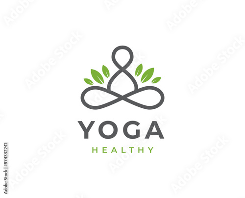 Yoga studio wellness logo with clean and elegant lines style design vector illustration