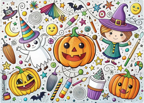 Halloween doodle coloring sheets for kids