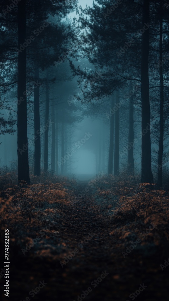 Obraz premium Mystical Foggy Forest Path