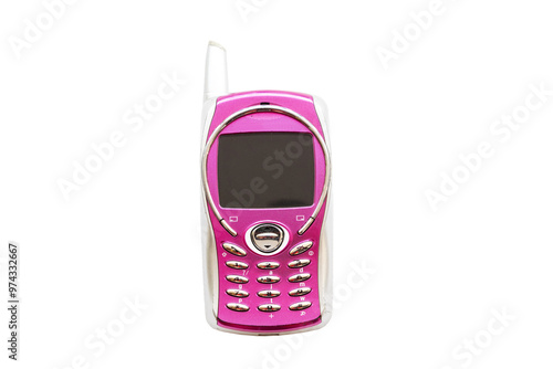 pink older mobile phone press the button old generation 