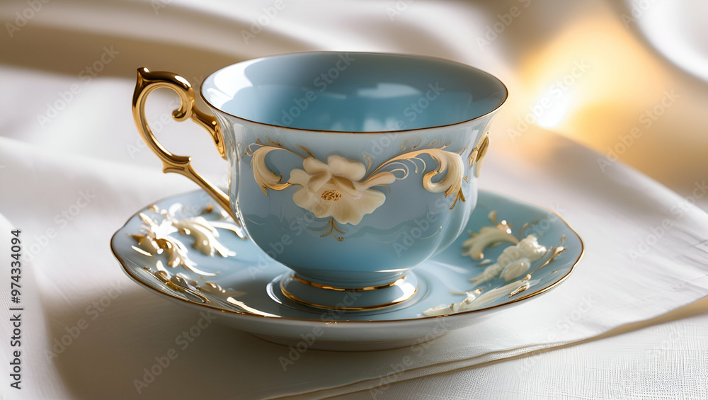e: A delicate skyblue porcelain cup with intrica 2, e: A delicate skyblue porcelain cup with intrica 2,