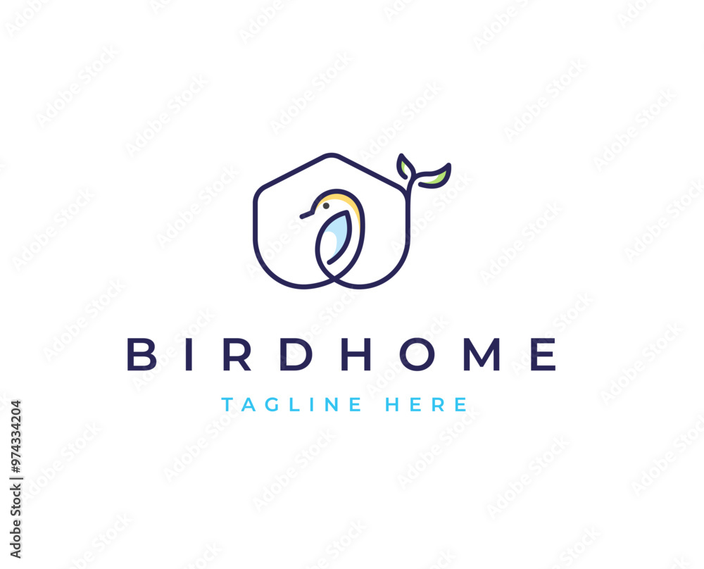 Obraz premium Minimalist bird home and leaf logo design with clean and elegant lines style design vector illustration