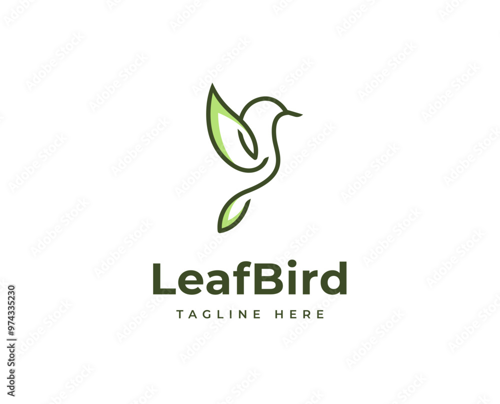 Minimalist bird and leaf symbol logo design with clean and elegant lines style design vector illustration