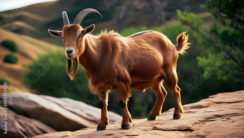 Title: A Majestic Goat with a Shaggy Brown Coat

