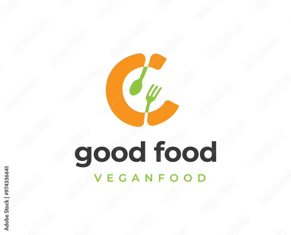 Letter C restaurant logo design with fork and spoon element vector illustration Letter C restaurant logo design with fork and spoon element vector illustration