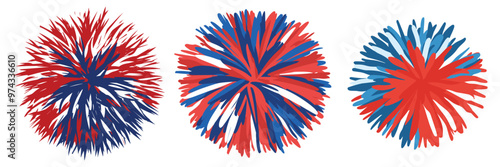Dynamic Red and Blue Cheer Pom-Poms – Vibrant Sports Spirit Vector