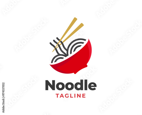 Restaurant noodle bowl logo with chopsticks element icon symbol vector illustration