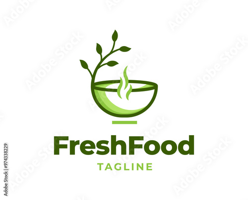 Restaurant logo design with bowl and leaf element illustration
