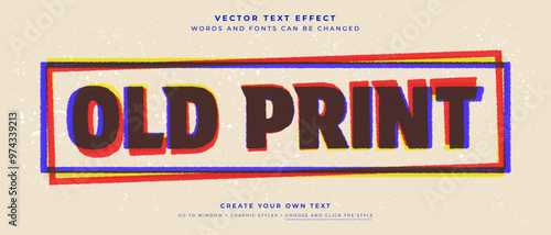 vintage old print glitch text effect, overlay vector graphic style