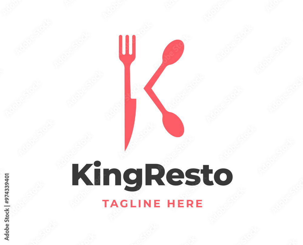 Fototapeta premium Initial K letter logo with food equipment style for restaurant logo vector illustration