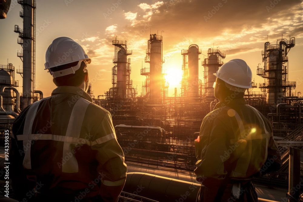 Engineers Reviewing Plans at Oil Refinery. Engineers Reviewing Plans at Oil Refinery.