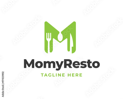 Simple letter M logo with food equipment icon for restaurant logo vector illustration