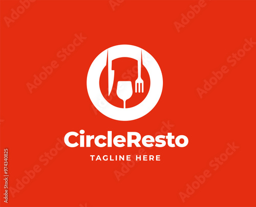 Circle shape or o letter logo with food equipment icon for restaurant logo vector illustration