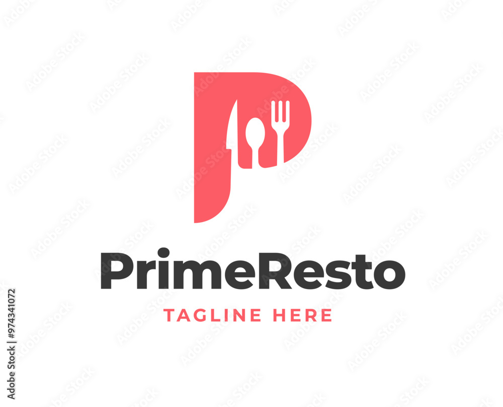 Initial letter P logo with fork spoon and knife icon for restaurant logo vector illustration Initial letter P logo with fork spoon and knife icon for restaurant logo vector illustration