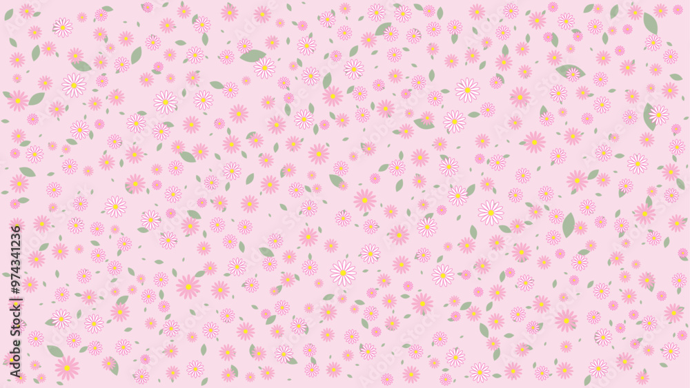 Dense Pink Floral Pattern with Green Leaves Dense Pink Floral Pattern with Green Leaves