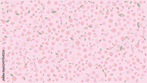 Dense Pink Floral Pattern with Green Leaves