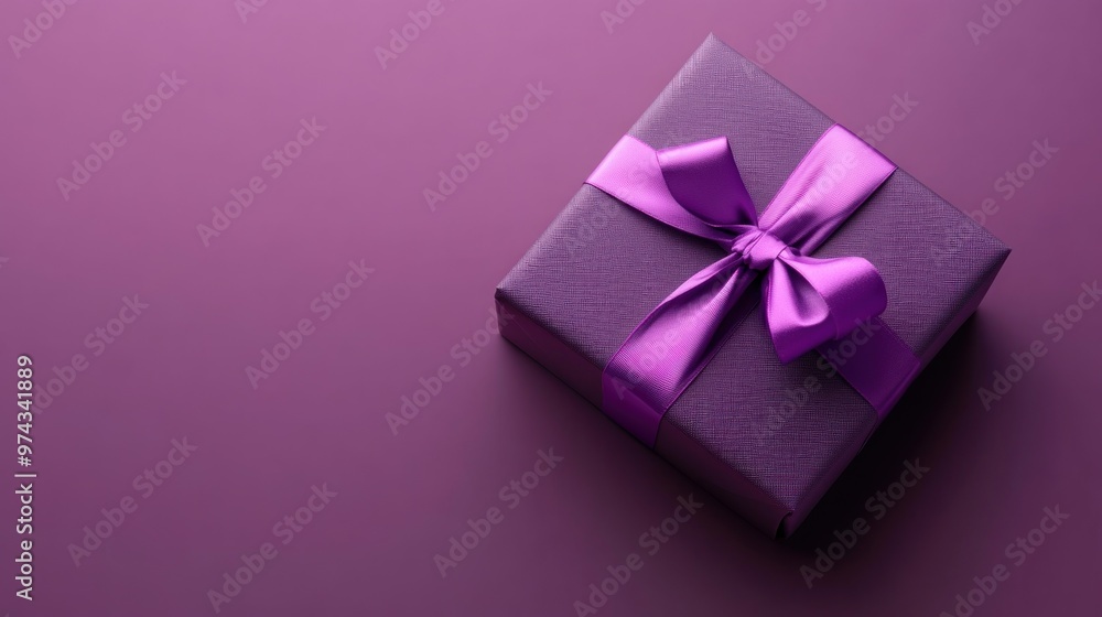 Purple Gift Box with Bow on Purple Background Purple Gift Box with Bow on Purple Background