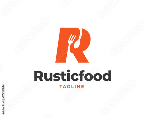 Initial R letter logo with fork and spoon icon for restaurant logo vector illustration