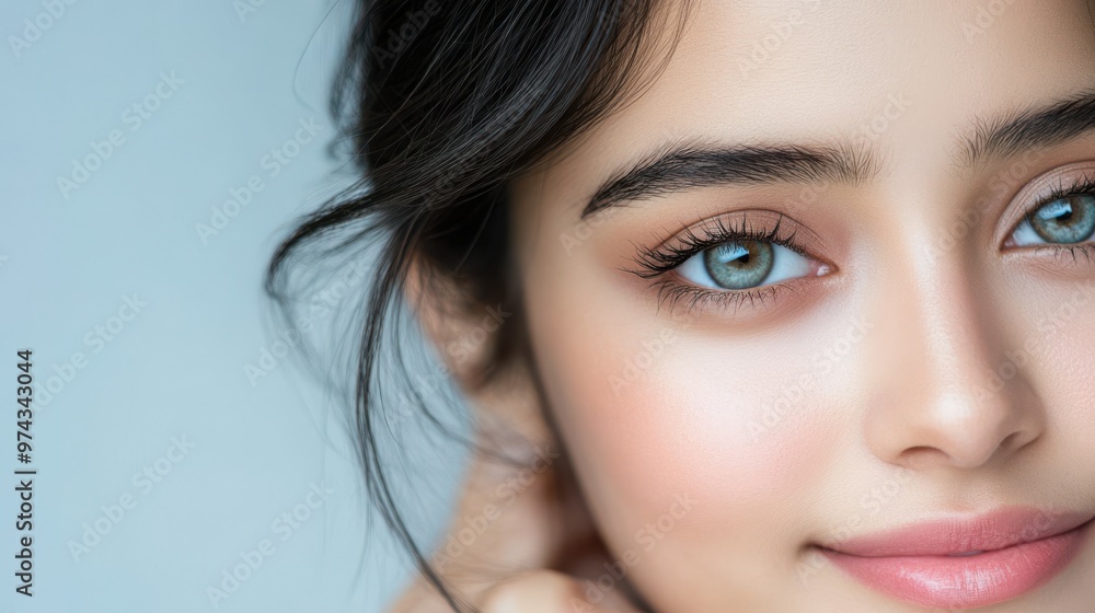 Close Up of Woman s Eye with Blue Eyes and Soft Makeup Close Up of Woman s Eye with Blue Eyes and Soft Makeup
