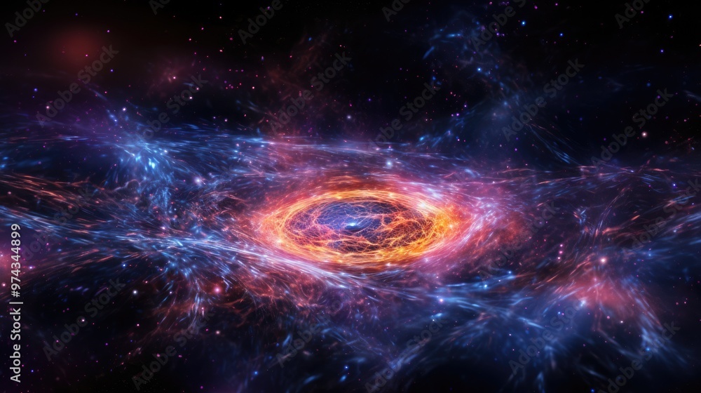 Fototapeta premium A mesmerizing cosmic nebula with vibrant hues of blue, pink, and orange, swirling with celestial energy and creating a breathtaking display of galacti