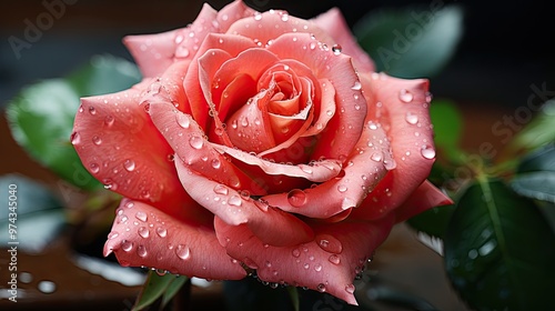 Fototapeta Naklejka Na Ścianę i Meble -  pink rose with water drops  