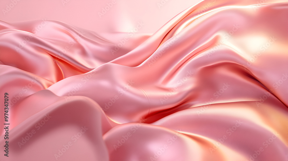Obraz premium Smooth elegant pink silk or satin texture isolated. Soft luxurious cut out wave textile, Luxury background with gold drapery fabric ,3d rendering 