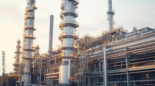 Wallpaper Mural Industrial Refinery Complex with Towers  Pipes  and Catwalks at Sunset Torontodigital.ca