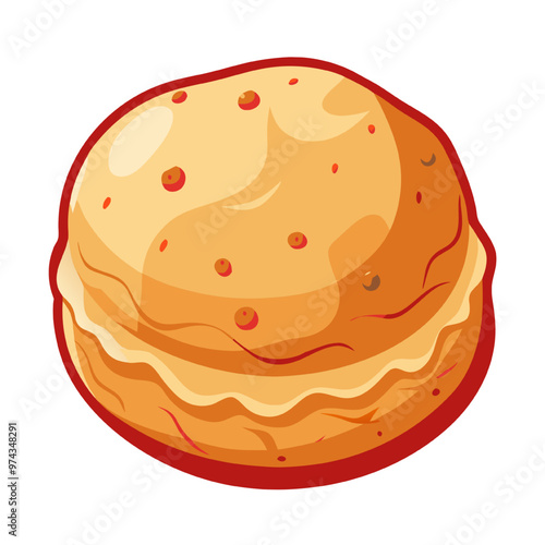 Golden Glaze Delight: A cartoon-style illustration of a perfectly baked bun, its golden-brown crust glistening with a sweet glaze. 