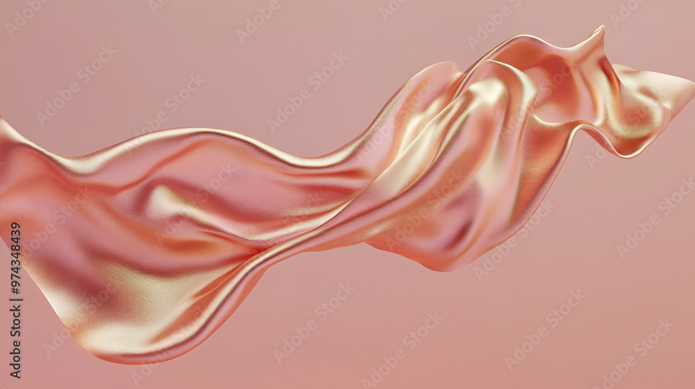 Obraz premium Smooth elegant pink silk or satin texture isolated. Soft luxurious cut out wave textile, Luxury background with gold drapery fabric ,3d rendering 