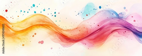 Fluid wave shapes, vibrant paint splashes, bright tones, abstract movement, Watercolor style