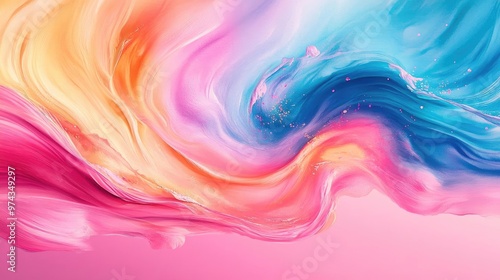 Multicolored stream motion, brush stroke textures, flowing abstract design, watercolor style