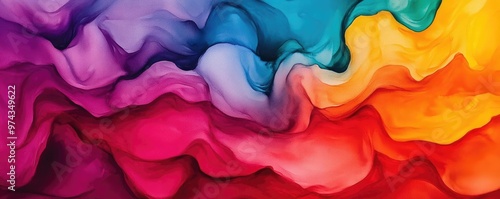 Pigment dispersion, drifting fluidity, vibrant tonal contrast, watercolor style